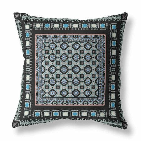 HOMEROOTS 26 in. Block Indoor & Outdoor Zippered Throw Pillow Black & Blue 411038